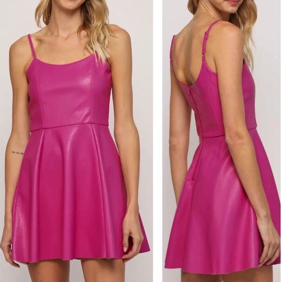 Fate Dresses & Skirts - Fate Barbie Pink Vegan Leather Skater Fit & Flare Style Dress Size Small